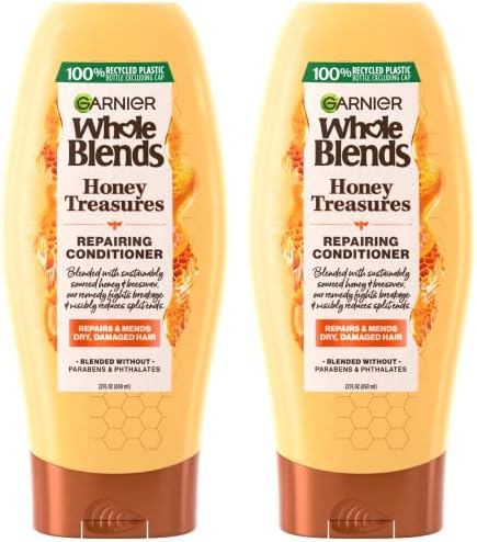 Garnier Whole Blends Honey Treasures Repairing Conditioner, for Dry, Damaged Hair, 22 Fl Oz, 2 Count (Packaging May Vary)