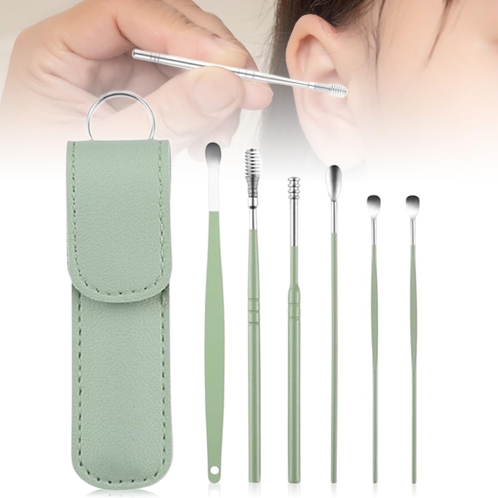 Ear Cleaner,The Most Professional Ear Cleaning Master in 2024,Ear Cleaning Kit,Ear Cleaner Earwax Removal Tools with Pu Leather Case (Green)