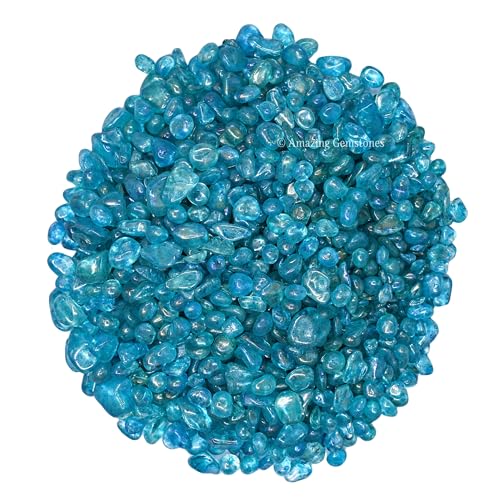 Image of Amazing Gemstone Aqua Aura Quartz Crystal Chips Aquarium Gravel Rocks - Aura Quartz Chips Bulk Fish Tank Gravel, Small Tumbled Stone Chips, Tiny Crystals for Decoration (Natural AAA Grade Gemstones)