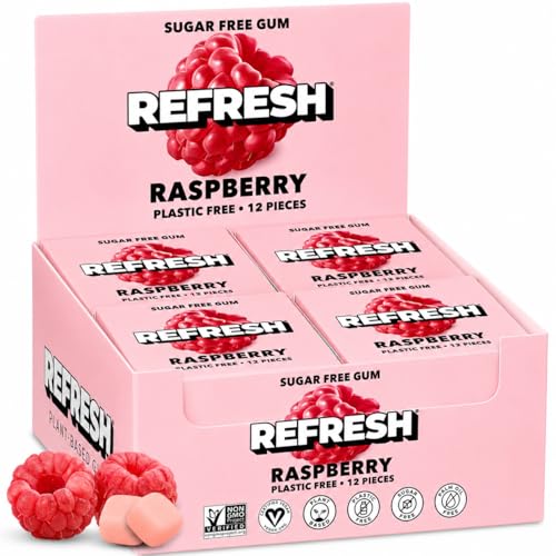 Refresh Sugar Free Chewing Gum with Xylitol, Raspberry, 12 Pack