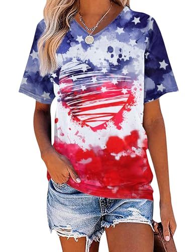 Red White and Blue Tie Dye Shirt Womens 4th of July Tops Patriotic Shirts American Flag Tshirt Independence Day Outfit4