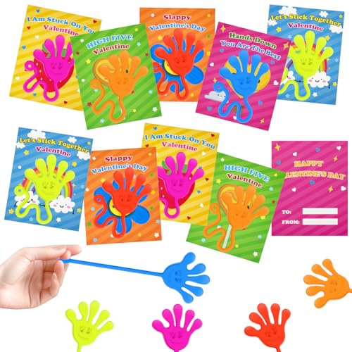 Non Candy Valentines Gifts for Kids Classroom,20 Pack Valentines Sticky Slappy Hands Toys with Exchange Cards,Preschool Party Favors,Goodie Bag Stuffers,School Prizes Trinkets for Toddler Boys Girls
