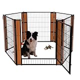 Heavy Duty Dog Playpen 32 Inch Height - Indoor Outdoor Pet Fence Enclosure for Medium and Small Dogs - Foldable Puppy Exercise Pen for Indoor and RV Camping or Yard (6 Panels, 32" H (Oak))