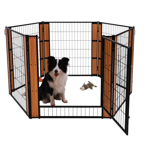 Heavy Duty Dog Playpen 32 Inch Height - Indoor Outdoor Pet Fence Enclosure for Medium and Small Dogs - Foldable Puppy Exercise Pen for Indoor and RV Camping or Yard (6 Panels, 32" H (Oak))