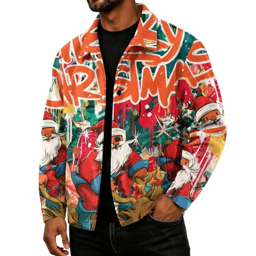 Fall Jacket for Men Christmas Print Streetwear Retro Oversized Shirt Jacket - image 2