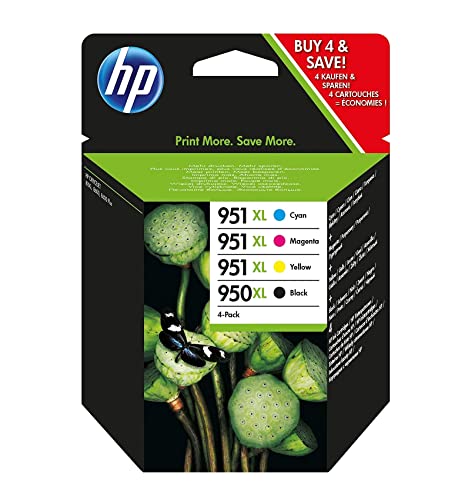 HP 950XL/951XL Nero, Ciano, Giallo e Magenta, C2P43AE, confezione da 4 Cartucce Originali HP, ad Alta Capacità, Compatibile con Stampanti HP Officejet Pro Serie 8000 e serie 200