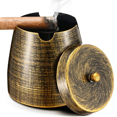Cigar Ashtray with Lid for Outdoors Outside Patio Home Retro Decor,Large Holder Ashtray,Cigar Accessories Gifts for Men Dad Husband Boyfriend (Large)