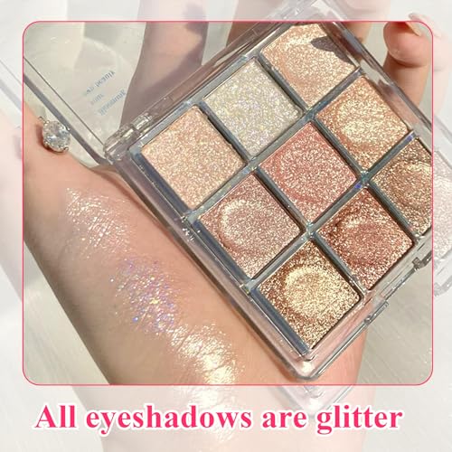Glitter Eyeshadow Palette, Shimmer Eye Shadow Pallets for Women, 9 Colour Glitter Eye Make-Up Eyeshadow Palettes, Waterproof Long Lasting Gold White Pink Highly Pigmented Eye Shadow Gift for Girls - Image 6