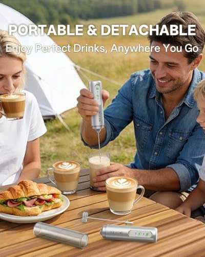Image of CIRCLE JOY Rechargeable 2-Speed Milk Frother with Dual Spring Whisk, Electric Coffee Frother Handheld, Portable Mixer Wand for Protein Powder Matcha Lattes Cappuccino, Home Kitchen Gifts