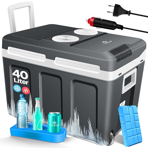 KESSER® Kühlbox 40L mit Rollen | Thermo-Elektrische Kühlbox | KÜHLT und WÄRMT | 12 & 230V | Thermobox für Auto, Boot & Camping | Mini-Kühlschrank mit ECO & MAX Modus | inkl. Kühlakku & Getränkehalter