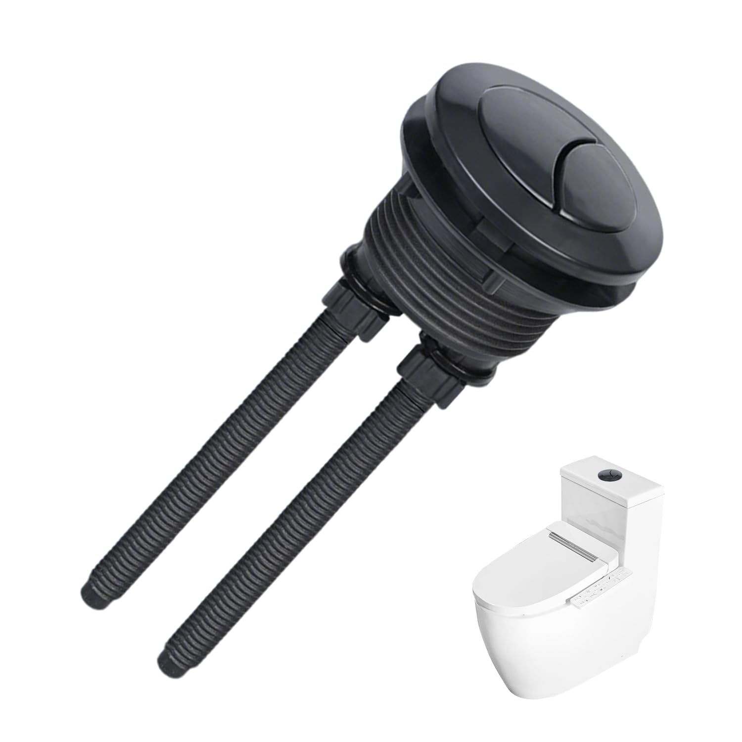 Toilet Flush Button, Flush Button, Toilet Flushes System Replacement, Toilets Push Buttons, 38 mm Toilet Buttons with Two Rods for Water Tank Repair, Round Head Bathroom Fixtures (Black)
