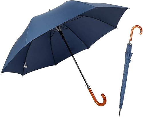 TIME LOVER Paraguas de gran tamaño a prueba de viento, mango de gancho de madera, palo en J, apertura automática, paraguas de secado rápido para