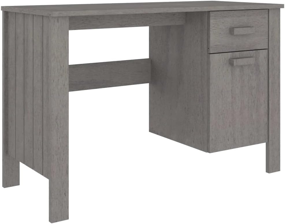 vidaXL Desk, Computer Desk with Drawer, Home Office Desk, Study Writing Table Workstation for Living Room, HAMAR Light Gray Solid Wood Pine