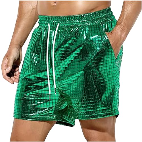 Wyongtao Short À Paillettes Style Disco Homme Coupe Ajustée,Shorts Homme Cordon De Serrage Brillant Paillettes des Années 70,Shorts Homme Couleur Unie Hippy...