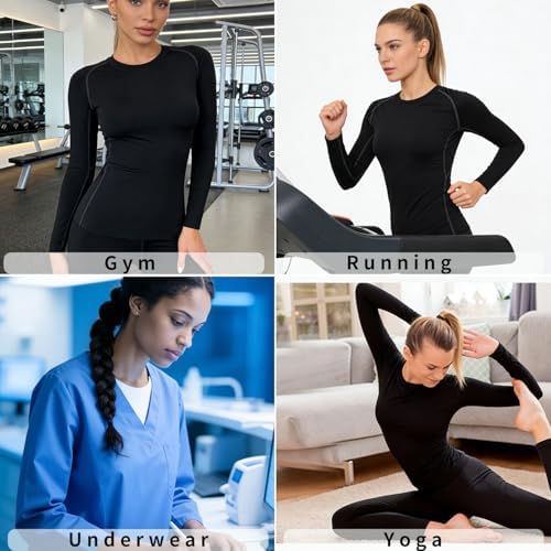 LNJLVI Women's Compression Long Sleeve Shirt - Quick Dry Workout Top & Moisture Wicking Yoga Shirt for Running, Gym, Training(Black,M) - 1