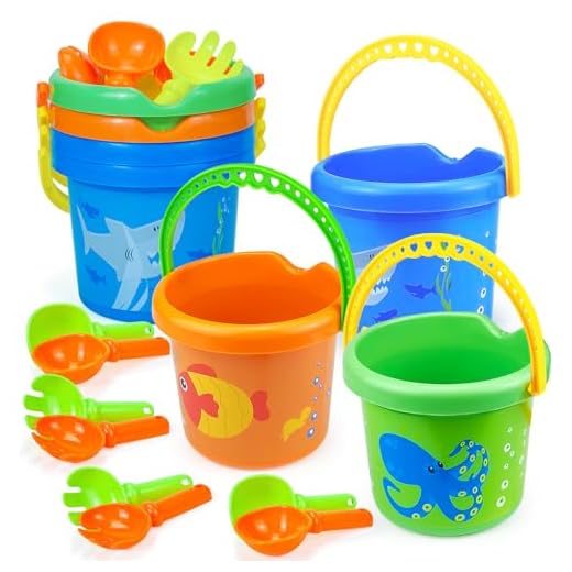 YongnKids Beach Toys 7'' Plastic Sand Bucket Set for Kids Toddlers - Easter Baskets with Handles Ideas Pack of 2 Sets Bundle (2 Pack)