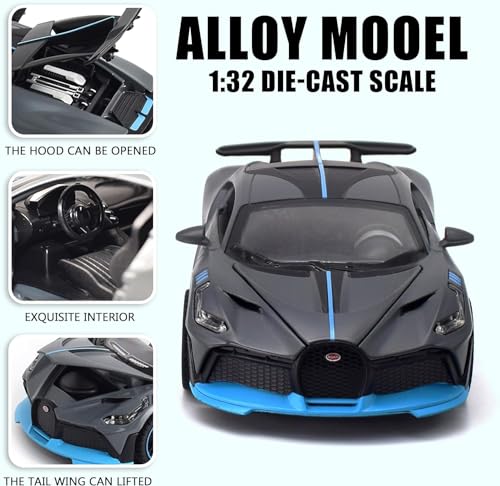 Image of DEOXY 1:32 Scale Bugatti Divo Die-Cast Model Metal Car - Metal Sports Friction Powered Car Toy with Openable Doors, Pull Back Action, Light & Sound Effects - Blue