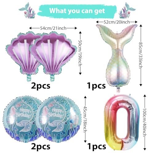 Image of Mermaid Birthday Decorations Mermaid Balloons - Number 6 Balloons for Girls Under The Sea Mermaid Theme Baby Shower Birthday Favors