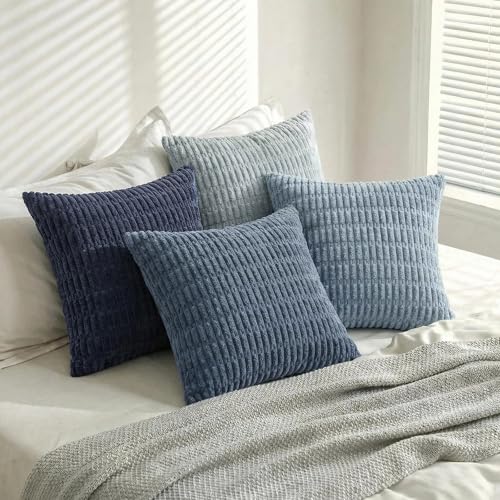 Fancy Homi 4 Packs Decorative Throw Pillow Covers for Living Room Couch Bed, Modern Farmhouse Boho Home Décor Accent Cushion Case, 28" x 28", Blue Series by Fancy Homi - Used condition - Image 3