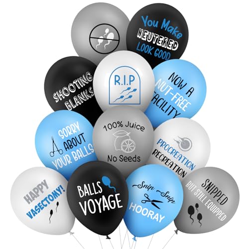 Gejoy 48 Pcs Funny Vasectomy Party Balloons Gift for Men Novelty Gag for Recovery Get Well Soon Happy Vasectomy Themed Gift Decorations, 12 Styles
