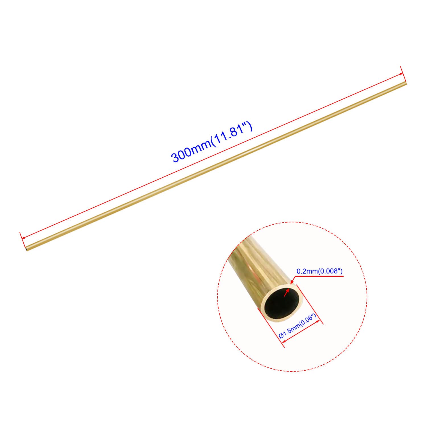 Ohates 2PCS Brass Tube ID1.1(0.043") X OD1.5(0.059") X L300(11