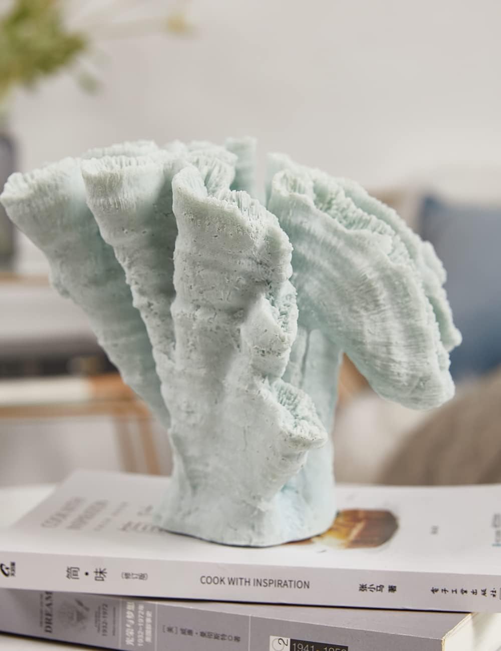 HAUCOZE Coral Decor Ocean Sculpture Statue Modern Home Art Table Centerpiece Gift for Living Room Bookshelf Polyresin 7.5 Inch