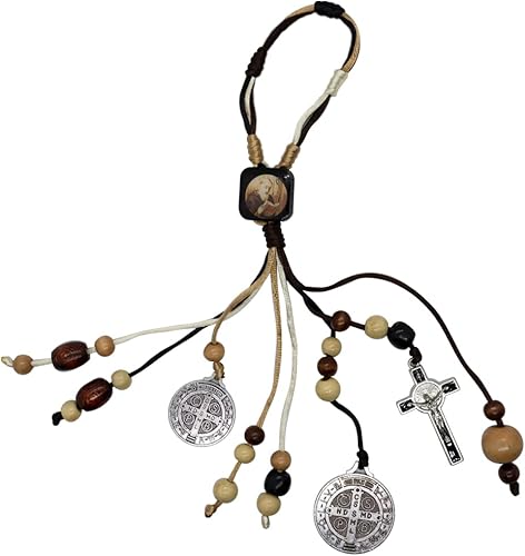 Adorno de bendición para el hogar de San Benito | Se adapta a la manija de tu puerta | Cuentas decorativas de madera, medallas de San Benito y un