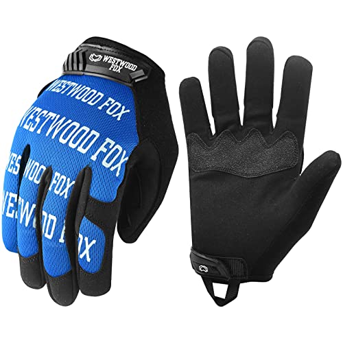 WESTWOOD FOX Work Gloves Utility Safety Gloves Non Slip Mechanic Gloves Firm Grip Touchscreen Mens Women Lightweight Working Gloves Wielding Builders (Blue, S)