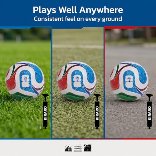 Image of Official Size 5 Soccer Ball with Free Pump & Pin | Premium PU Leather Football with Excellent Air Retention | Durable Training & Match Ball for Kids, Youth & Adults (Qatar Blue)