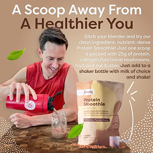 Flavcity Protein Smoothie, Chocolate Peanut Butter - 100% Grass-Fed Whey Protein Smoothie With Collagen (25G Of Protein) - Gluten Free & No Added Sugars (37.39 Oz) #TOP1