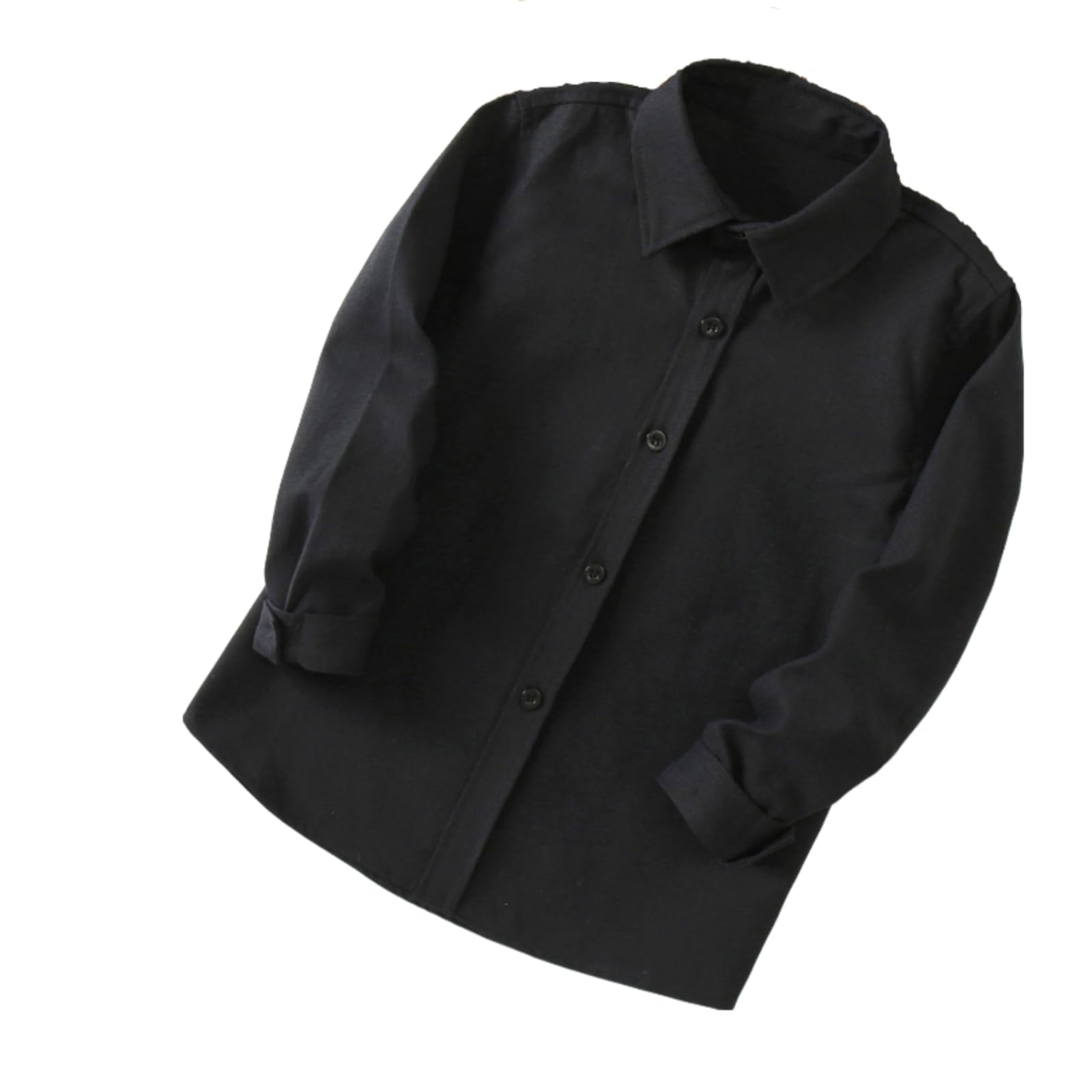 Boys Girls Dress Shirt for Kids Toddler Long Sleeve Button Down Shirt with Collared Neck, Solid (Black, 12-13 Years)