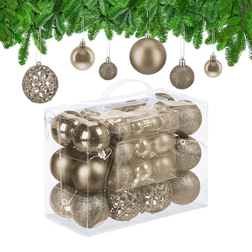 Relaxdays Weihnachtskugeln 50er Set, glitzernde, Matte & glänzende...