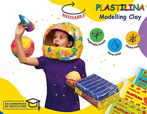 Image of Jovi Plastilina Dark Blue Non-Drying Modelling Clay for Art & Craft Pack of 6 Bars - 50gms Each Non-Toxic Gluten Free Fine Motor Skills, Moulding, Pottery Sculpting Project Work with Dough