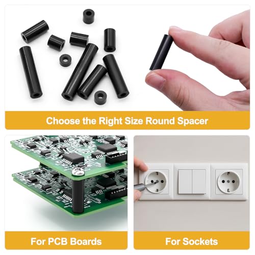 Image of Exqutoo 270Pcs ABS Round Spacers ID 3mm, OD 7mm, Length Ranges from 3mm to 35mm, Non-Threaded Outlet Screw Washers Suitable for M3 Screws Hardware Spacer Bracket, Black