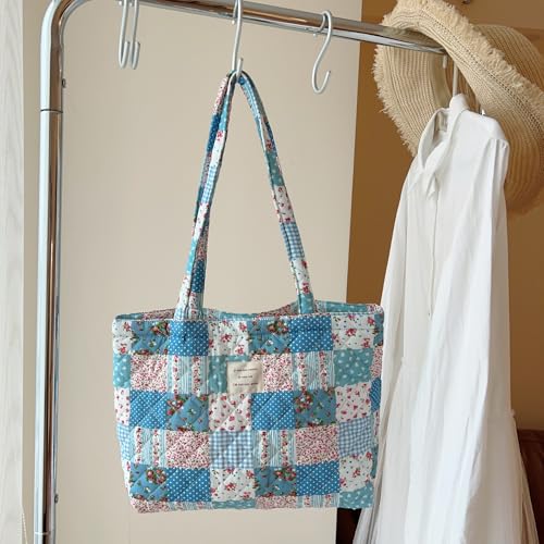 Image of Floral Quilted Cotton Shoulder Bag for Women Medium Size Handbag Large Capacity Thickened Design Tote