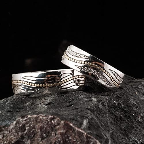Conjuntos de anillos de boda Conjunto de anillos de boda a juego para parejas de Plata de Ley 925 conjunto de anillos de bodas de plata ancho personalizado para hombre y mujer