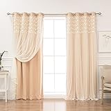 Best Home Fashion Floral Lace Overlay Thermal Insulated Blackout Curtains - Stainless Steel Nickel...