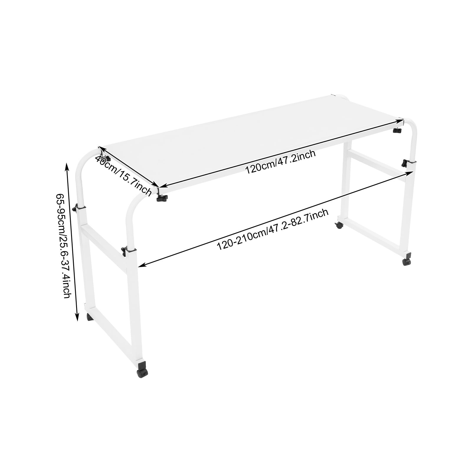 Table de lit avec roulettes, bureau au-dessus du lit, table de chevet, bureau mobile, bureau d'ordinateur portable, pour chambre à coucher, hauteur et longueur réglables