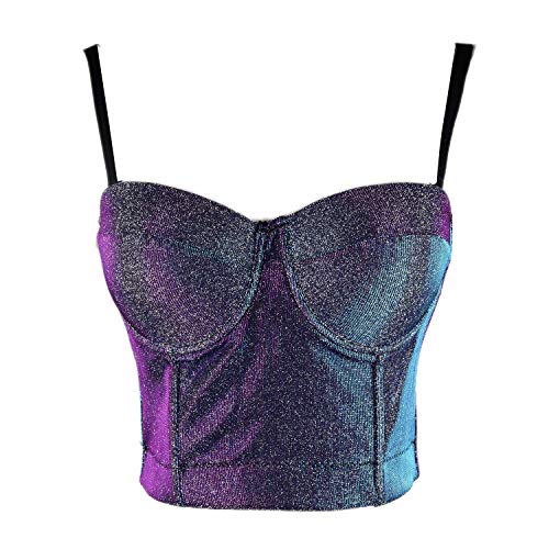 ELLACCI Women's Shiny Bustier Crop Top Sexy Prom Corset Top Bra Gradient Purple Small - Image 4