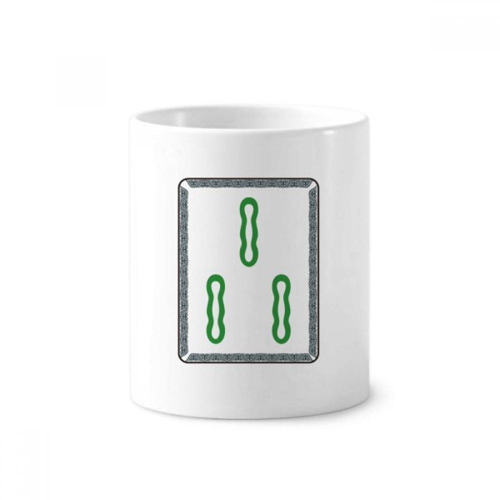 Mahjong Bamboo Bar 3 Tiles Pattern Toothbrush Pen Holder Mug Ceramic Stand Pencil Cup