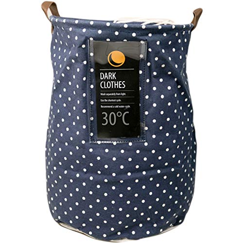 Deke Home Collapsible Laundry Basket Hamper. Round Lunar Canvas Waterproof Large Storage Bin Baskets. Storage Washing Clothes And Toys With Handles And Drawnstring 13.3"X 18.5" #TOP17