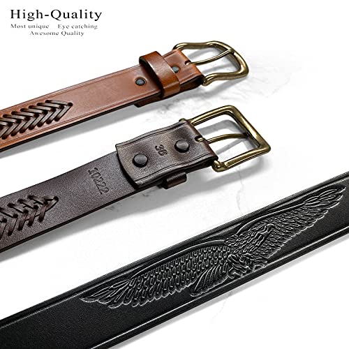 Western Hand-Braided Belt Genuine Full Grain Leather Casual Jean Belt 1-1/2"(38mm) Wide, Assembled in the U.S4