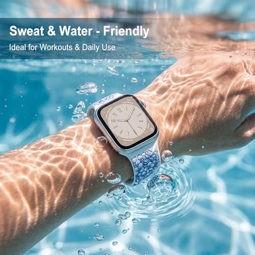 Image of Floral Band Compatible with Apple Watch Bands for Women 40mm 42mm 41mm 38mm 44mm 45mm 46mm 49mm, Cute Pattern Flower Soft Silicone Sport Strap for iWatch Series Ultra 11 10 SE 9 8 7 6 5 4 3 2