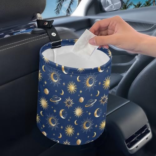 Image of Moon Star Car Trash Can, Cute Car Trash Bag, Hanging Organizer and Storage Bag, Universal Fit for Front Seat, Back Seat, Floor, Headrest