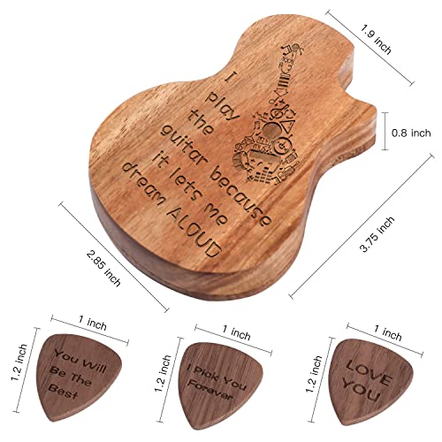 Engraved Wooden Guitar Picks To Guitar Custom Guitar Pick Box Holder Collector With 3Pcs Wood Picks Gift For Birthday Christmas Day #TOP6