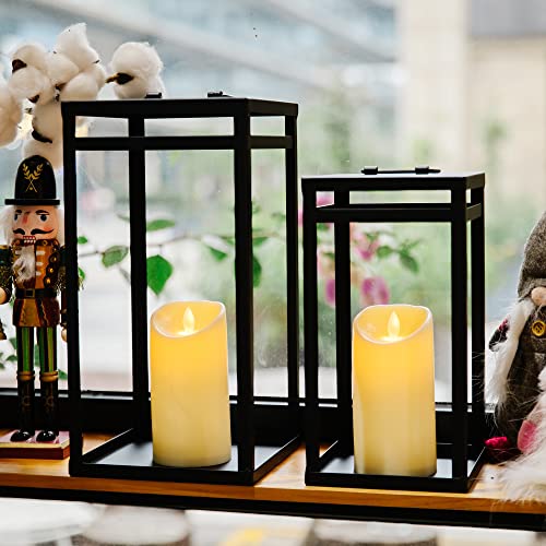 Hpc Dec R Our Happy Place DECORATIVE LANTERNS Hpc Decor Black Metal Candle Lanterns Set Of 2- Lanterns Decorative W/ Led Timer Candles- 15.8'' & 12.6'' Chunky Modern Farmhouse Lantern Decor thumb #1