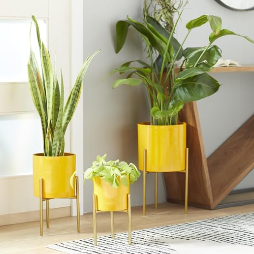 Deco 79 Metal Indoor Outdoor Planter Small Planter Pot with Removable Stand, Set of 2 Planters 8", 10"H, Yellow by Deco 79 - Image 2