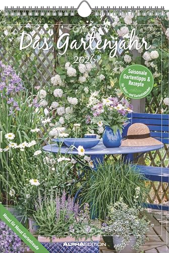 Alpha Edition - Das Gartenjahr Kalender 2026 – 23,7x34 cm – Bildkalender & Küchenkalender mit saisonalen Gartentipps & Rezepten – Mit Feiertagen & Notizbereich – FSC-zertifiziert