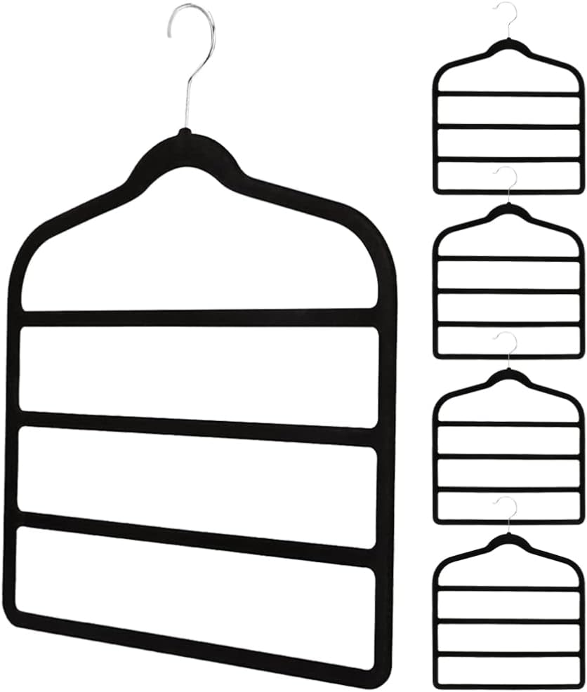 Cabilock Multi-Layer Pants Hangers Space Saving Hangers for Wardrobe 5 Pack Black Tie