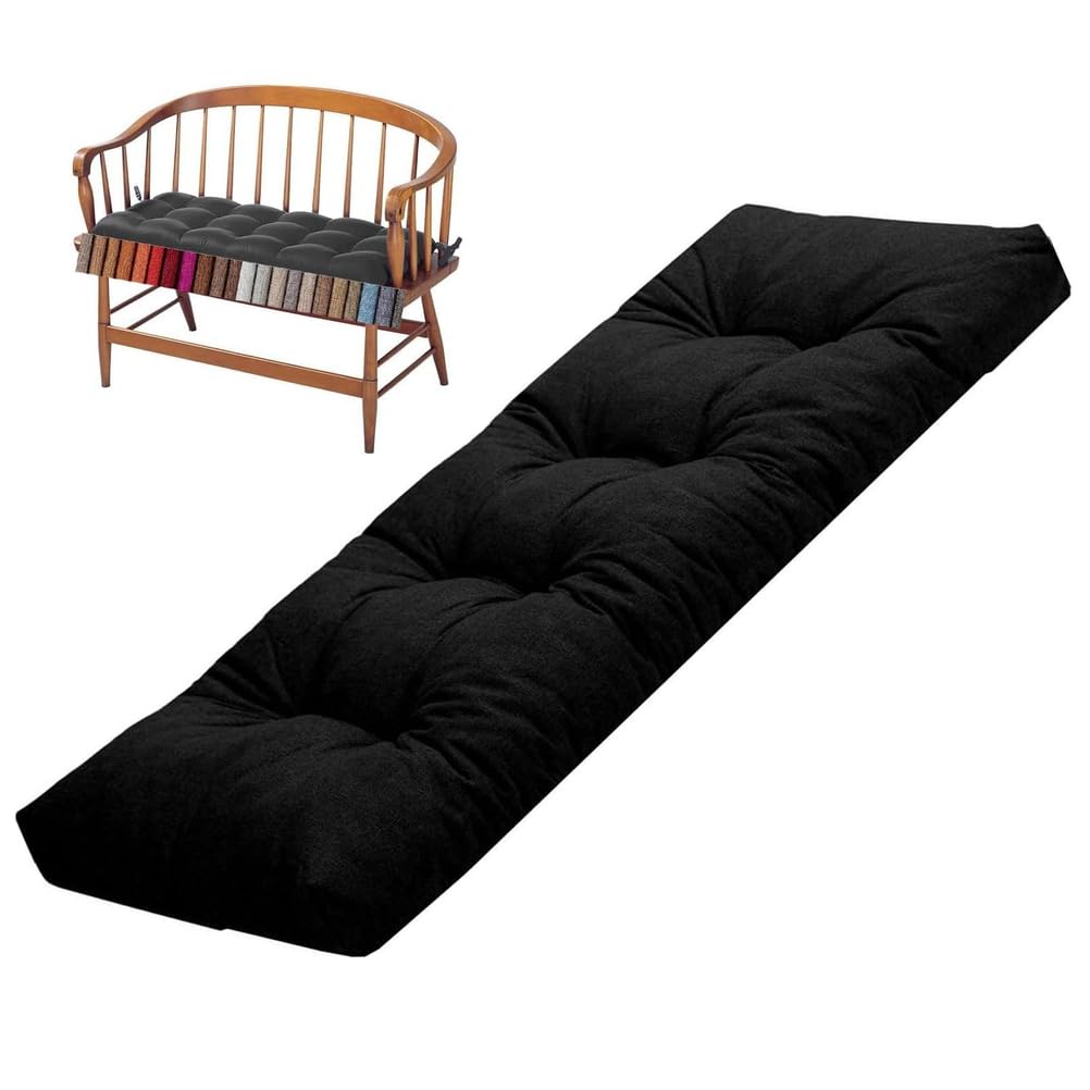 ZGantrix Bench Cushion Indoor/Outdoor,Linen Window Seat Cushion,Rectangle Bench Seat Pad for Garden Furniture Entryway Kitchen Dining Thick Chair Cushions with Non-Slip Backing,Black,120x55x8cm